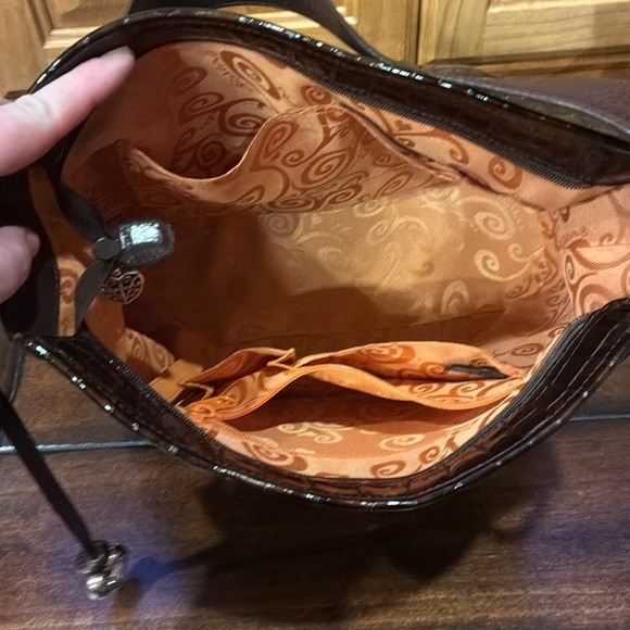 Like New Brighton Cher Brown Patent Leather Embossed Shoulder Bag (ABBA) - Picture 13 of 16